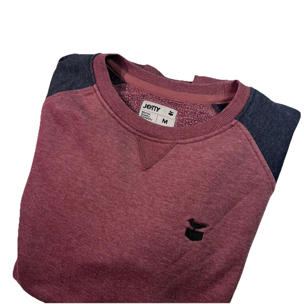 Jetty Marine Supply Sweatshirt Mens M‎ Burgundy Gray Kangaroo Pocket Knit Logo